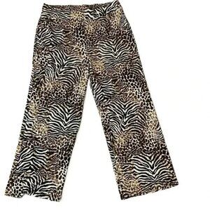 Anne Klein Womens Animal Print Wide Leg Pull On Dress Pants XL‎